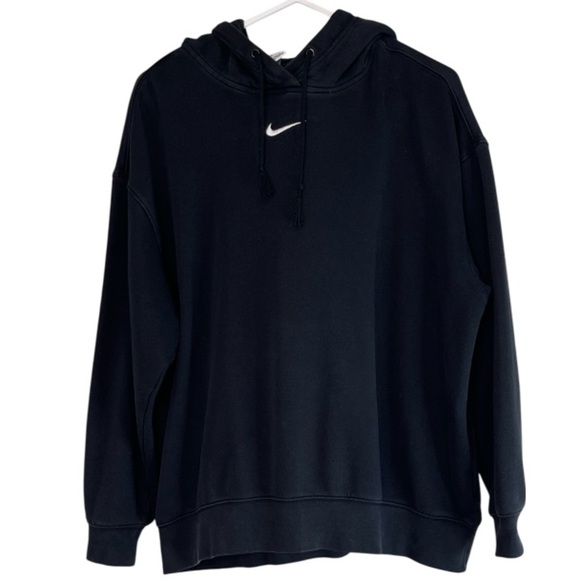 Nike Classic Mini Swoosh Oversized Black Hoodie Embroidered Logo Pullover Size M - Picture 11 of 11